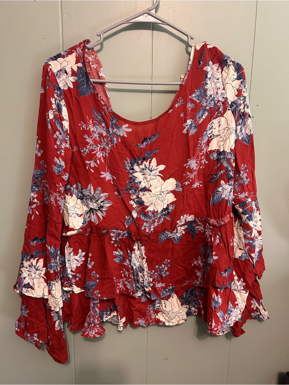 Altar'd State Red Floral Ruffle-Hem Tunic